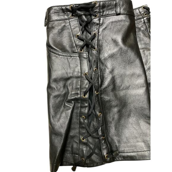 Black Side Laced Mini Leather Skirt size Medium - Picture 3 of 9